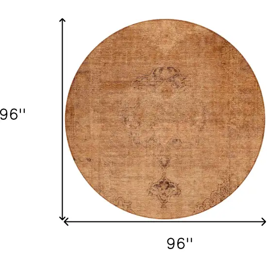 8' Copper Orange And Brown Round Oriental Washable Indoor Outdoor Area Rug Photo 3