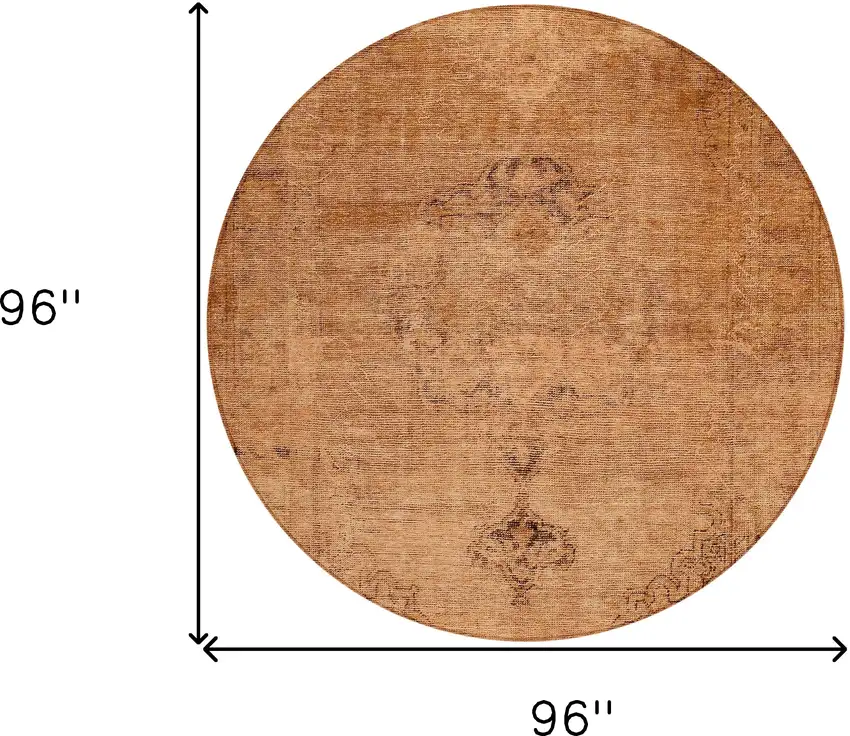 8' Copper Orange And Brown Round Oriental Washable Indoor Outdoor Area Rug Photo 3