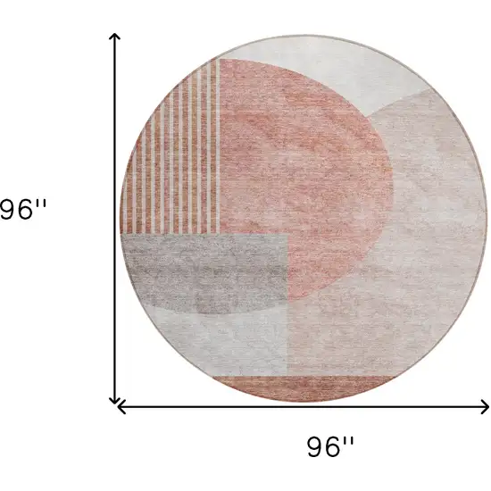 8' Copper Red And Gray Round Geometric Washable Indoor Outdoor Area Rug Photo 3