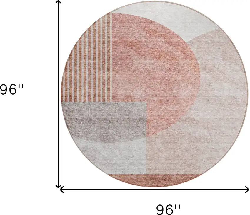 8' Copper Red And Gray Round Geometric Washable Indoor Outdoor Area Rug Photo 3