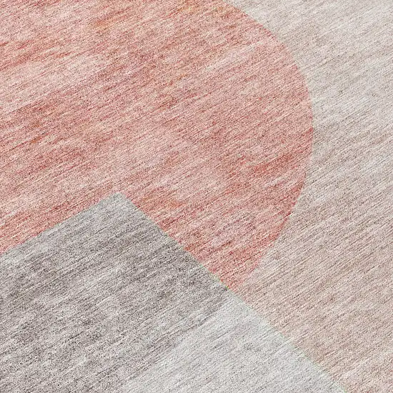 8' Copper Red And Gray Round Geometric Washable Indoor Outdoor Area Rug Photo 9