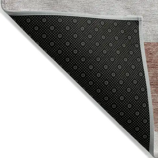 8' Copper Red And Gray Round Geometric Washable Indoor Outdoor Area Rug Photo 4