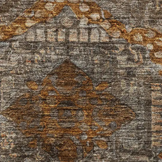 8' Copper Rust And Beige Abstract Geometric Washable Round Rug With UV Protection Photo 9