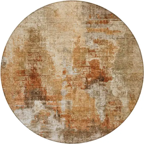 8' Copper Rust And Beige Round Abstract Washable Indoor Outdoor Area Rug Photo 2