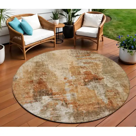 8' Copper Rust And Beige Round Abstract Washable Indoor Outdoor Area Rug Photo 1