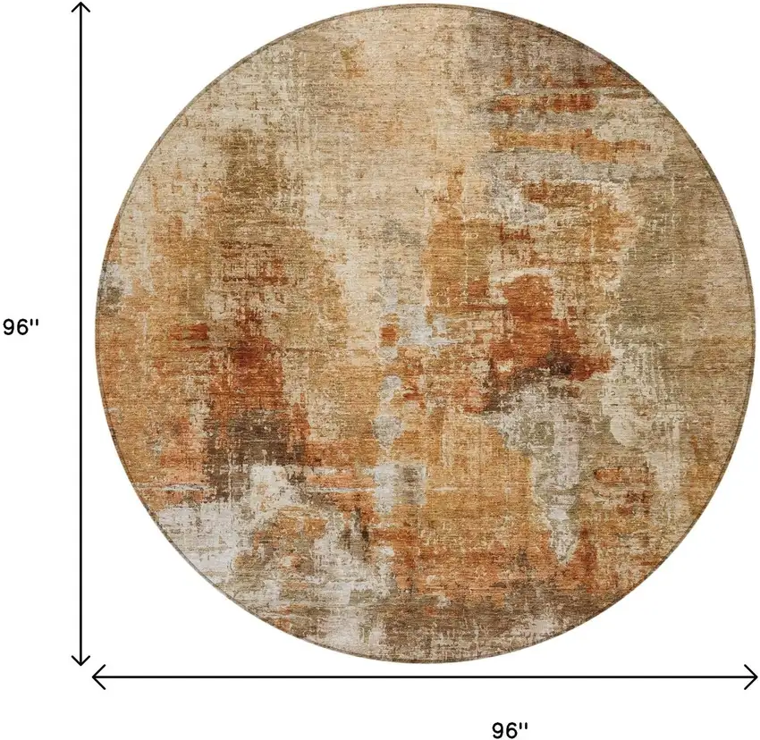 8' Copper Rust And Beige Round Abstract Washable Indoor Outdoor Area Rug Photo 3