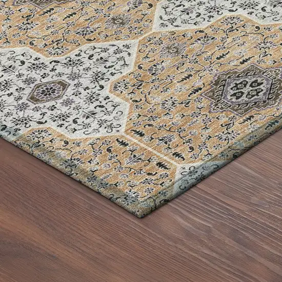 8' Copper Silver And Black Round Quatrefoil Washable Indoor Outdoor Area Rug Photo 8