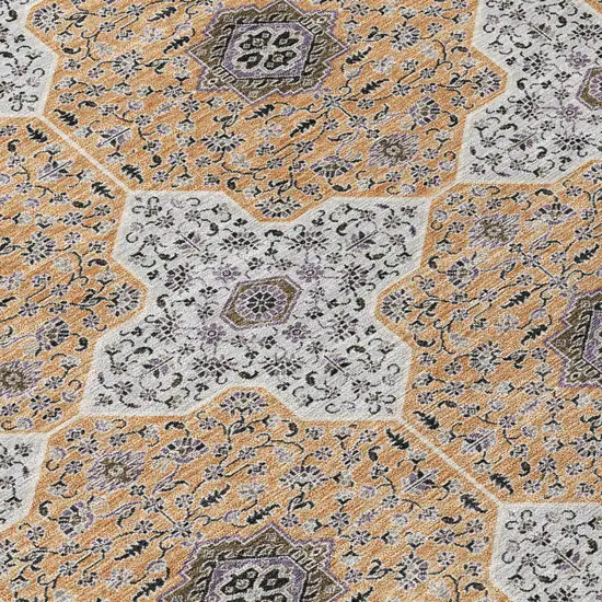 8' Copper Silver And Black Round Quatrefoil Washable Indoor Outdoor Area Rug Photo 9