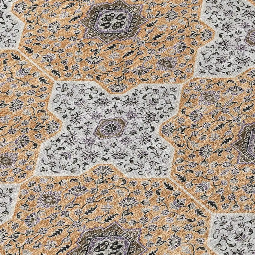 8' Copper Silver And Black Round Quatrefoil Washable Indoor Outdoor Area Rug Photo 9