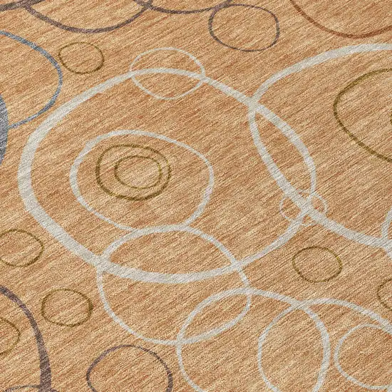 8' Copper Silver And Rust Round Geometric Washable Indoor Outdoor Area Rug Photo 9