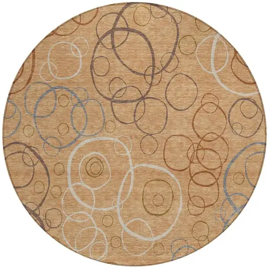 8' Copper Silver And Rust Round Geometric Washable Indoor Outdoor Area Rug Photo 3