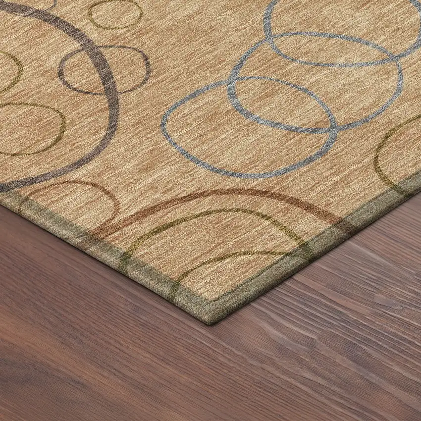 8' Copper Silver And Rust Round Geometric Washable Indoor Outdoor Area Rug Photo 8