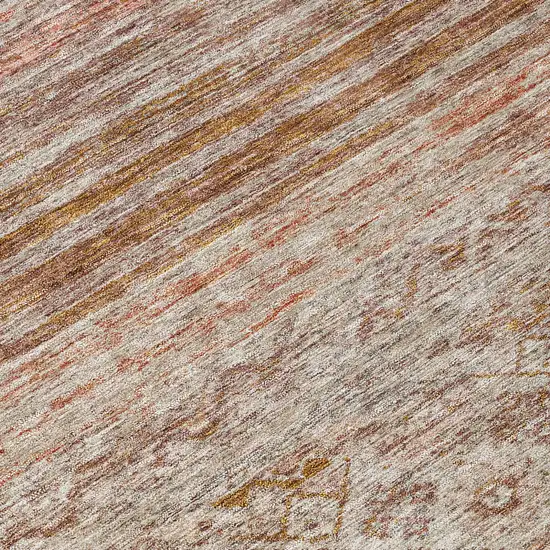 8' Copper Tan And Beige Round Floral Washable Indoor Outdoor Area Rug Photo 7