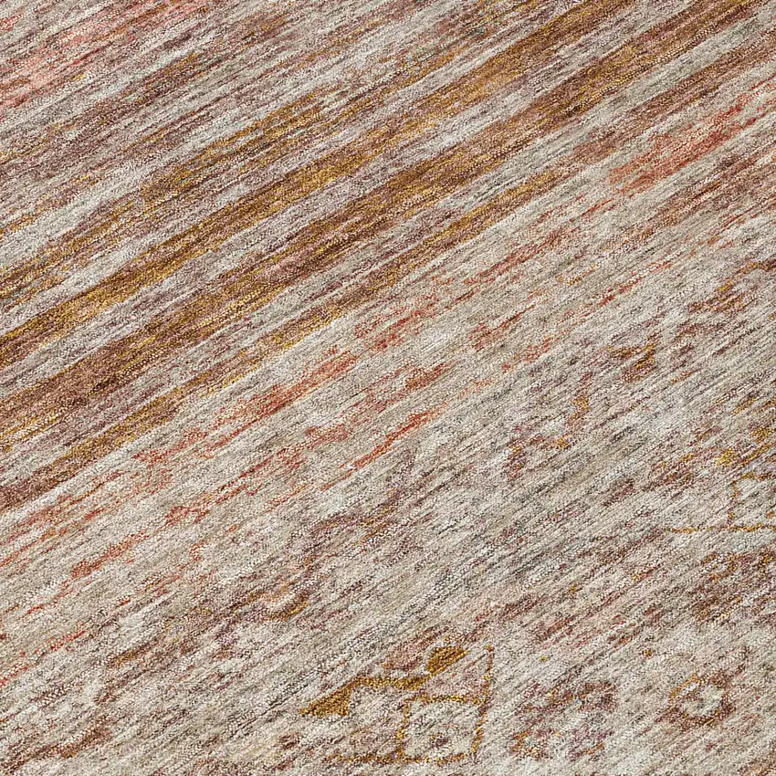 8' Copper Tan And Beige Round Floral Washable Indoor Outdoor Area Rug Photo 7