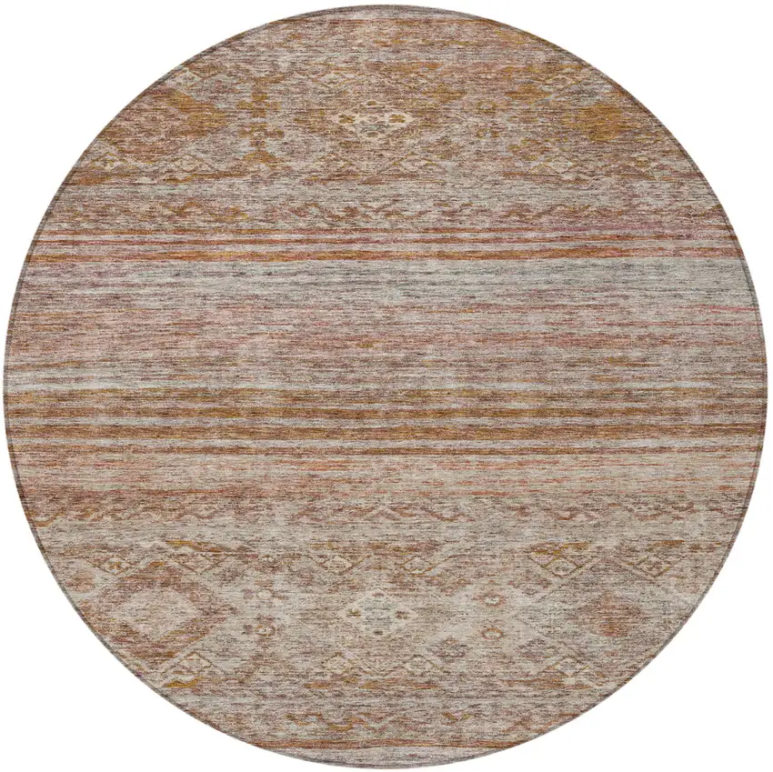 8' Copper Tan And Beige Round Floral Washable Indoor Outdoor Area Rug Photo 4