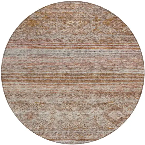 8' Copper Tan And Beige Round Floral Washable Indoor Outdoor Area Rug Photo 2