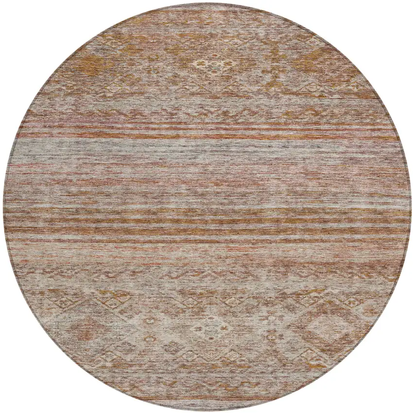 8' Copper Tan And Beige Round Floral Washable Indoor Outdoor Area Rug Photo 2