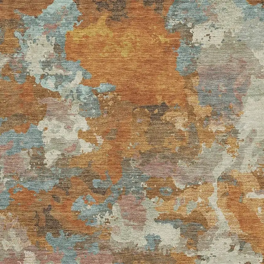 8' Copper Taupe And Orange Abstract Washable Area Rug With UV Protection Photo 2