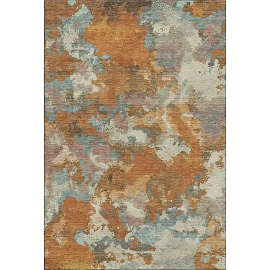 8' Copper Taupe And Orange Abstract Washable Area Rug With UV Protection Photo 1