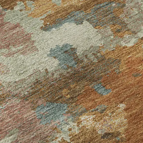 8' Copper Taupe And Orange Abstract Washable Area Rug With UV Protection Photo 9