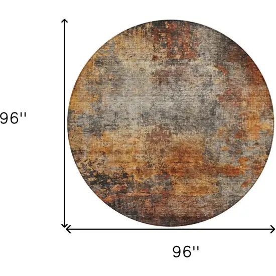 8' Copper Terra Cotta And Black Round Abstract Washable Indoor Outdoor Area Rug Photo 3