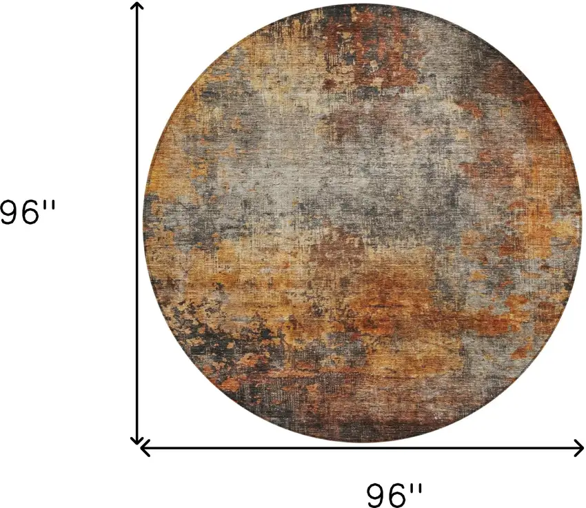 8' Copper Terra Cotta And Black Round Abstract Washable Indoor Outdoor Area Rug Photo 3