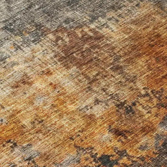 8' Copper Terra Cotta And Black Round Abstract Washable Indoor Outdoor Area Rug Photo 8