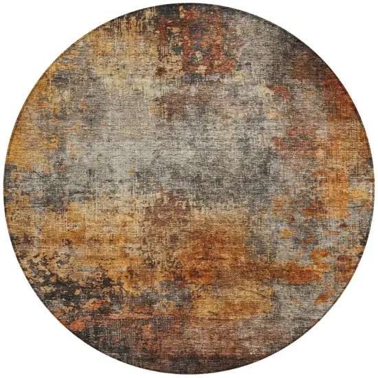 8' Copper Terra Cotta And Black Round Abstract Washable Indoor Outdoor Area Rug Photo 5