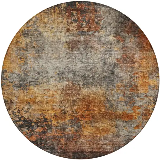 8' Copper Terra Cotta And Black Round Abstract Washable Indoor Outdoor Area Rug Photo 2