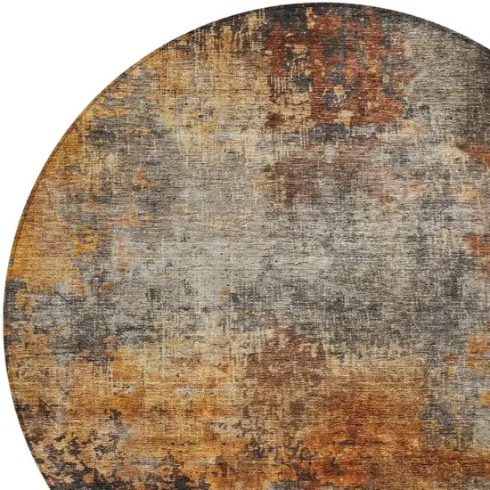 8' Copper Terra Cotta And Black Round Abstract Washable Indoor Outdoor Area Rug Photo 4