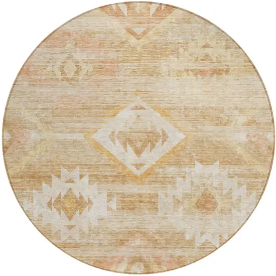 8' Copper Terra Cotta And Ivory Round Southwestern Washable Indoor Outdoor Area Rug Photo 2