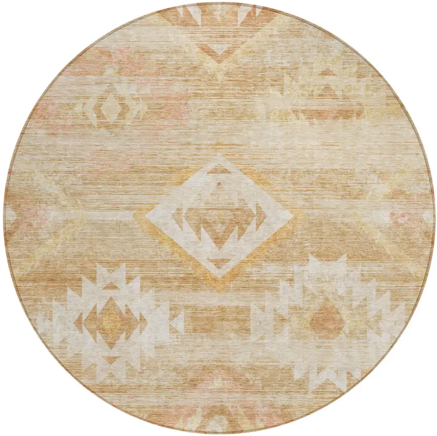 8' Copper Terra Cotta And Ivory Round Southwestern Washable Indoor Outdoor Area Rug Photo 2