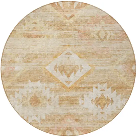8' Copper Terra Cotta And Ivory Round Southwestern Washable Indoor Outdoor Area Rug Photo 5