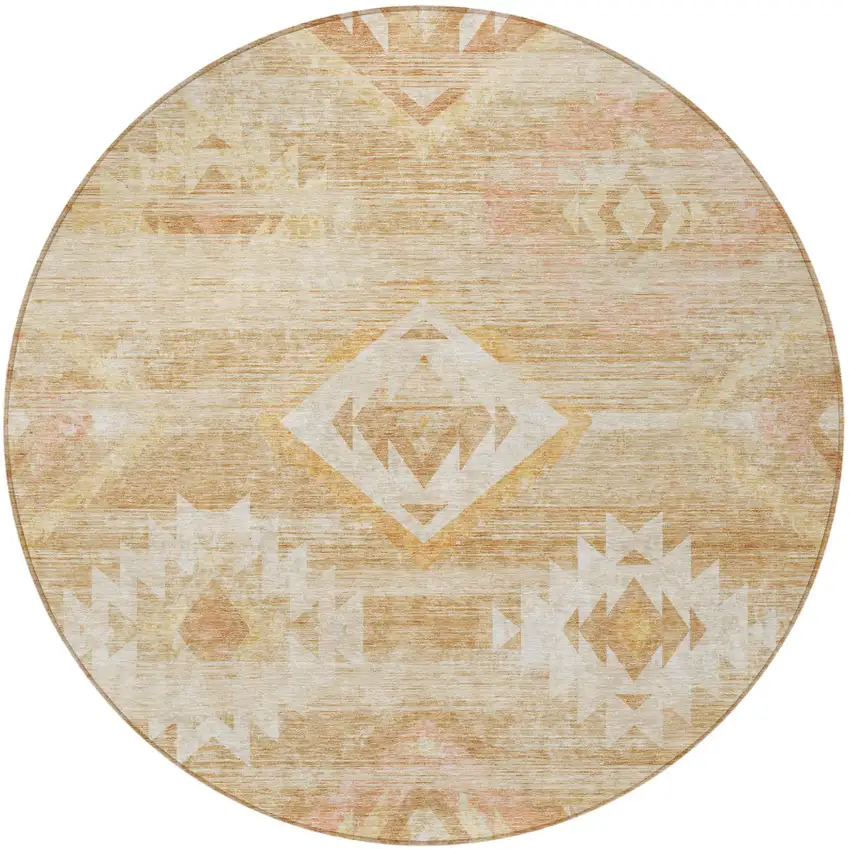 8' Copper Terra Cotta And Ivory Round Southwestern Washable Indoor Outdoor Area Rug Photo 5
