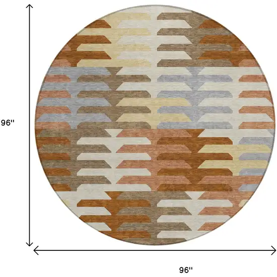 8' Copper Wheat And Beige Round Geometric Washable Indoor Outdoor Area Rug Photo 3