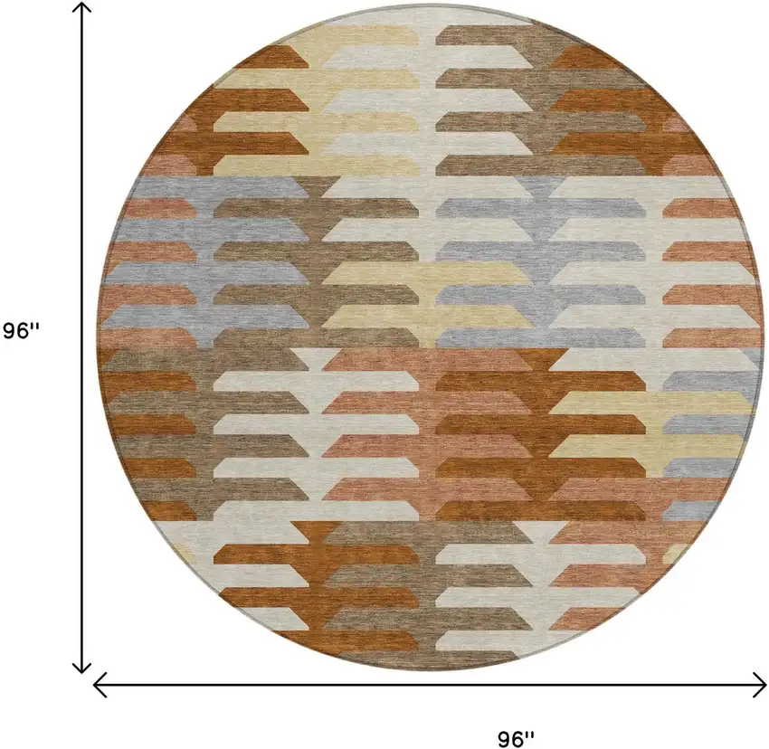 8' Copper Wheat And Beige Round Geometric Washable Indoor Outdoor Area Rug Photo 3