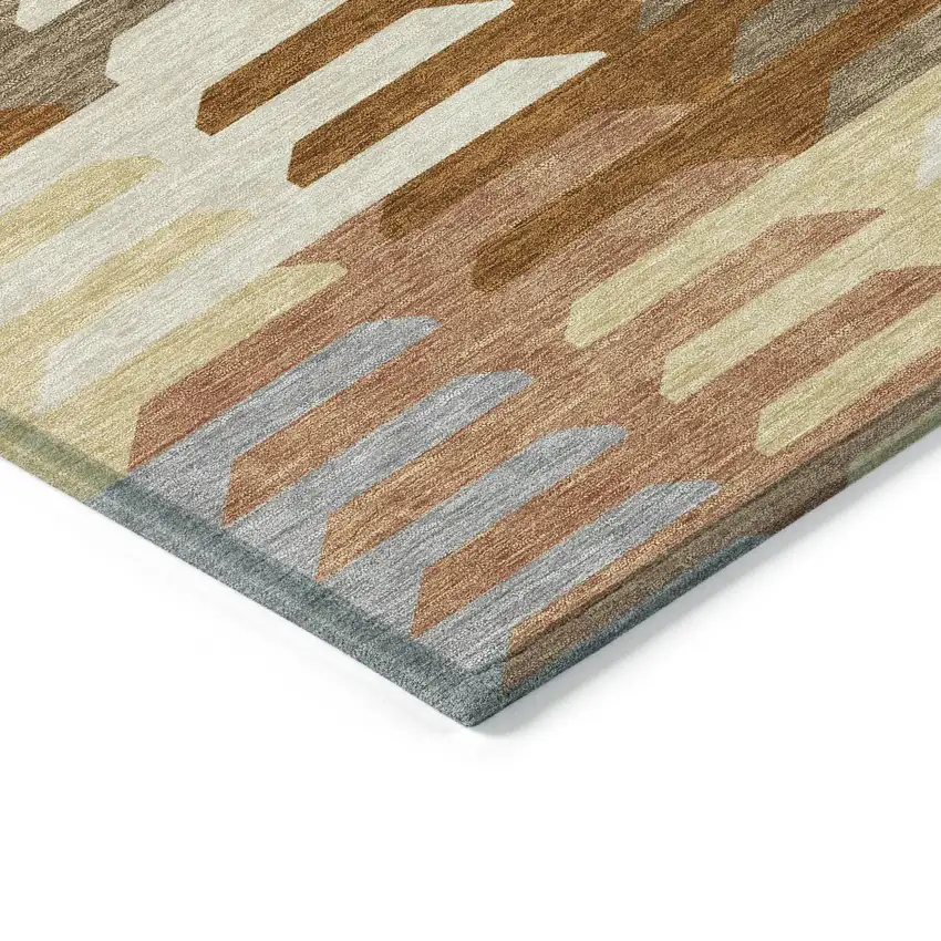 8' Copper Wheat And Beige Round Geometric Washable Indoor Outdoor Area Rug Photo 5