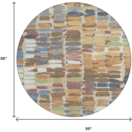 8' Copper White And Gray Round Abstract Washable Indoor Outdoor Area Rug Photo 3