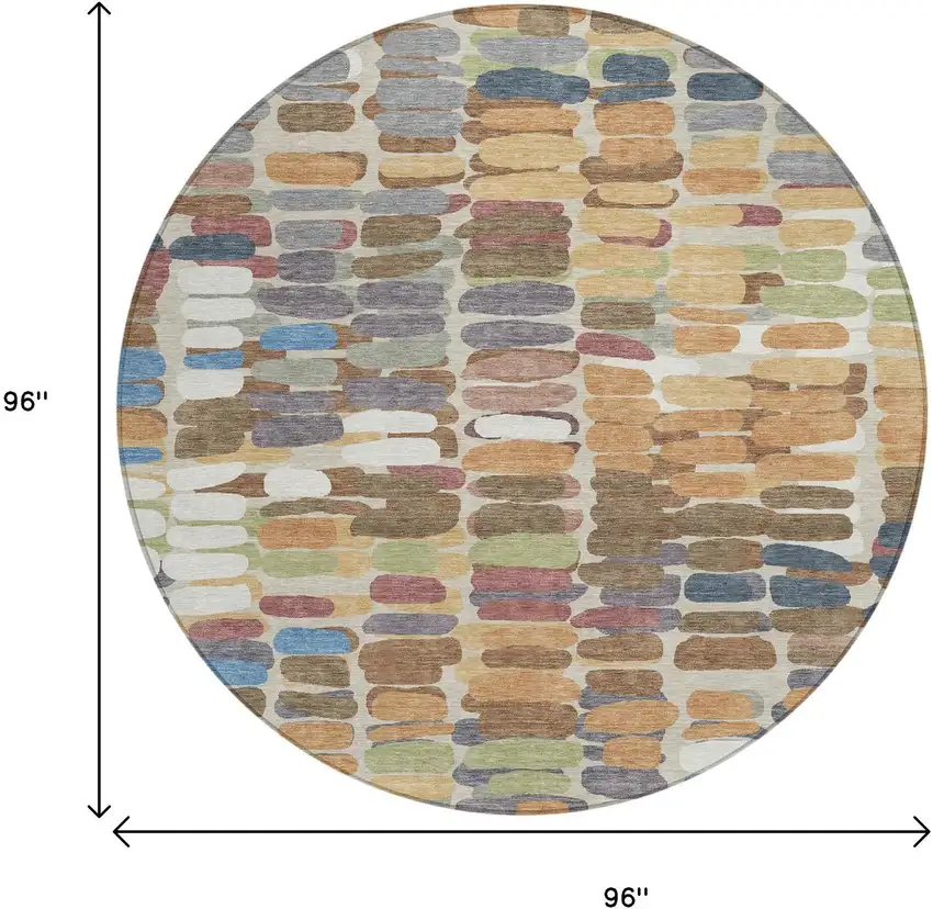 8' Copper White And Gray Round Abstract Washable Indoor Outdoor Area Rug Photo 3