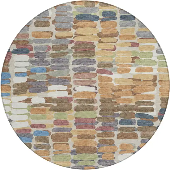 8' Copper White And Gray Round Abstract Washable Indoor Outdoor Area Rug Photo 2