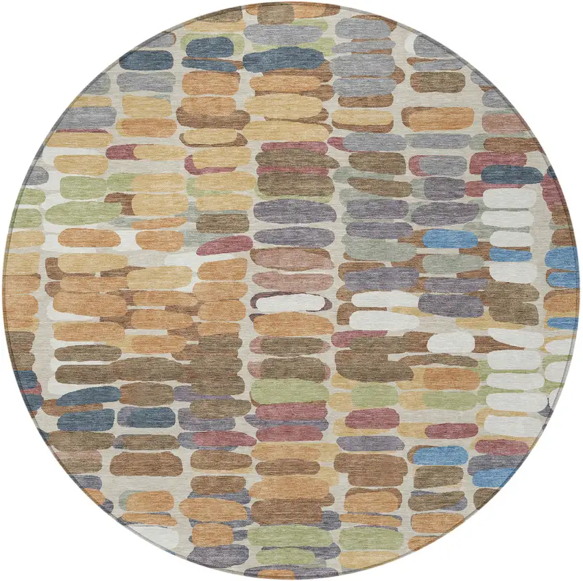 8' Copper White And Gray Round Abstract Washable Indoor Outdoor Area Rug Photo 5