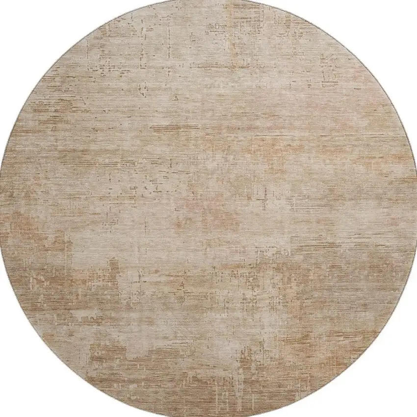 8' Coral And Beige Abstract Washable Round Rug With UV Protection Photo 2