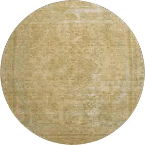 Photo of 8' Coral And Beige Floral Medallion Washable Round Rug With UV Protection