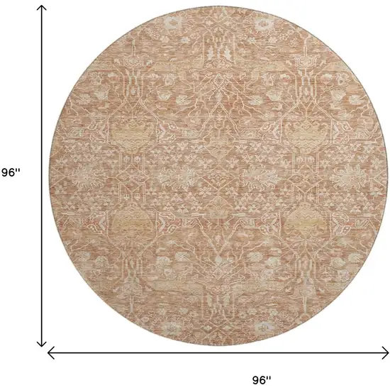 8' Coral And Beige Floral Washable Round Rug With UV Protection Photo 9