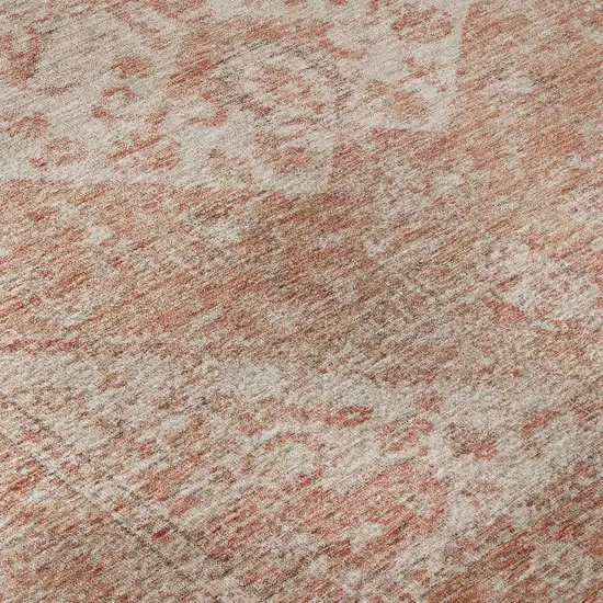 8' Coral And Beige Medallion Washable Round Rug With UV Protection Photo 8