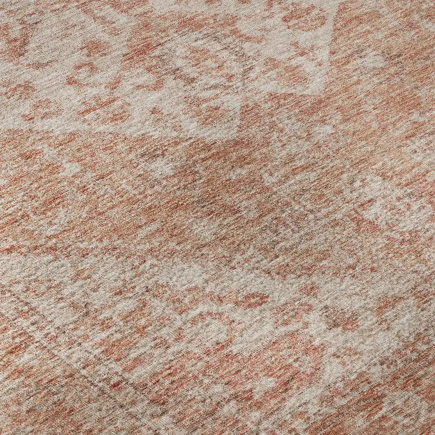 8' Coral And Beige Medallion Washable Round Rug With UV Protection Photo 8