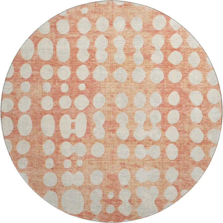 8' Coral And Beige Polka Dot Washable Round Rug With UV Protection Photo 1