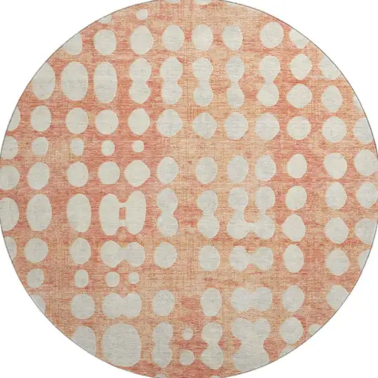 8' Coral And Beige Polka Dot Washable Round Rug With UV Protection Photo 4