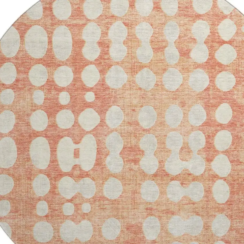 8' Coral And Beige Polka Dot Washable Round Rug With UV Protection Photo 3