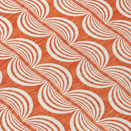 8' Coral And Beige Round Ogee Washable Indoor Outdoor Area Rug Photo 9